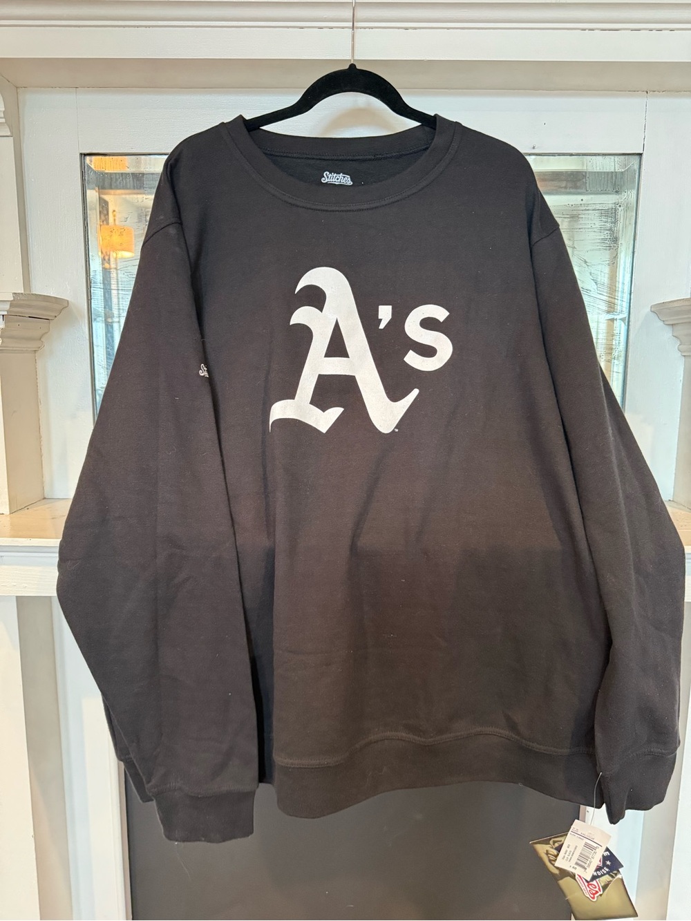 Stitches Oakland A’s Black Crewneck Sweatshirt